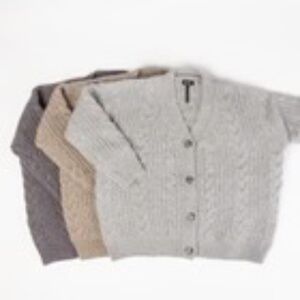 WOMEN'S OVERSIZED COZY EARTH CARDIGAN CHUNKY CABLE KNIT SOFT SMALL GRAY